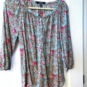 Chaps Denim 3/4 Sleeve Floral Gauze Blouse